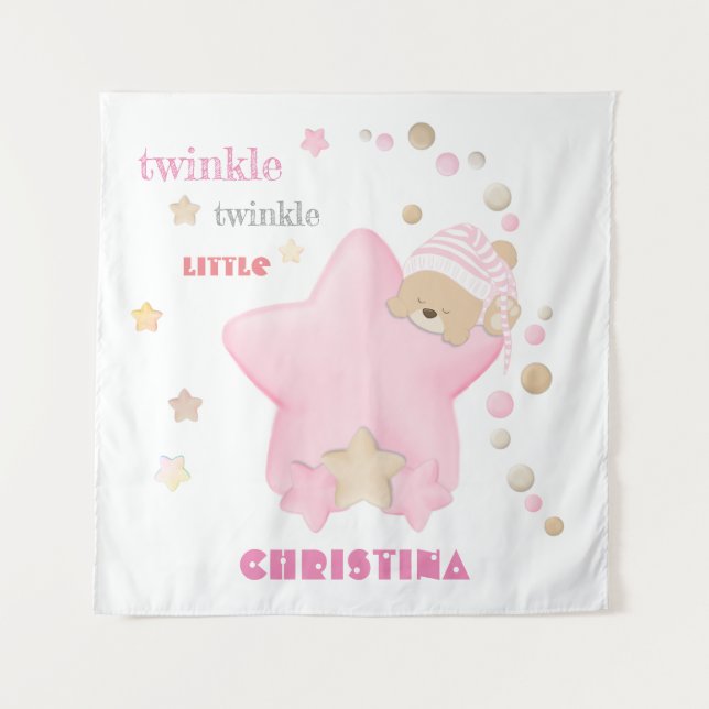 Twinkle Twinkle Little Star Baby Girl Teddy Bear Wandteppich (Vorderseite)