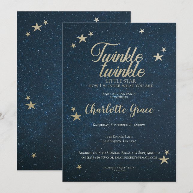 Twinkle Twinkle Little Star Baby Reveal Einladung (Vorne/Hinten)