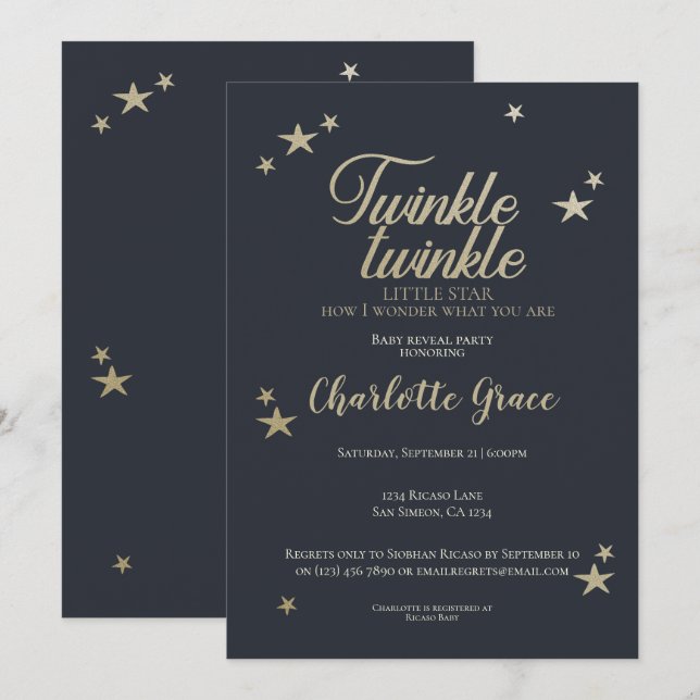 Twinkle Twinkle Little Star Baby Reveal Party Einladung (Vorne/Hinten)