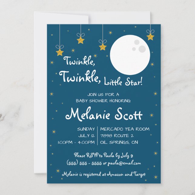 Twinkle, Twinkle, Little Star! Baby Shower Invita Einladung (Vorderseite)