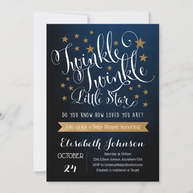 Twinkle Twinkle Little Star Baby shower Invitation (Devant)