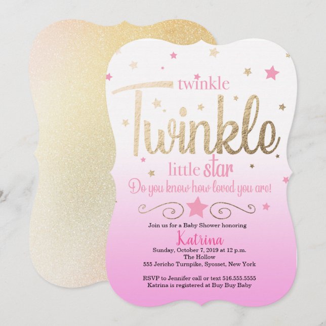 Twinkle Twinkle Little Star Baby shower Invitation (Devant / Derrière)