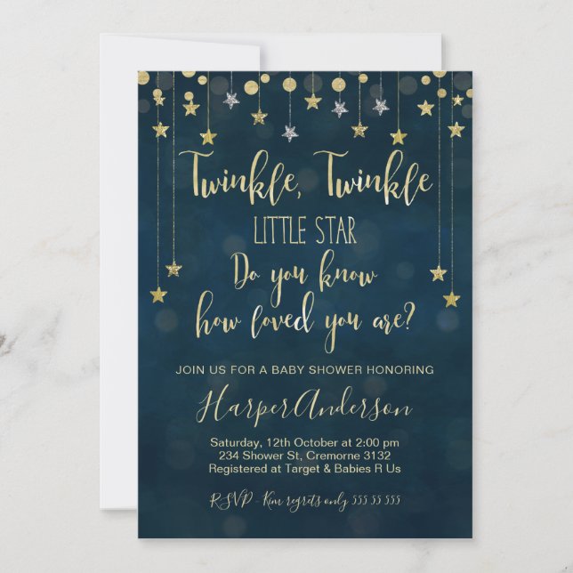 Twinkle Twinkle Little Star Baby shower Invitation (Devant)