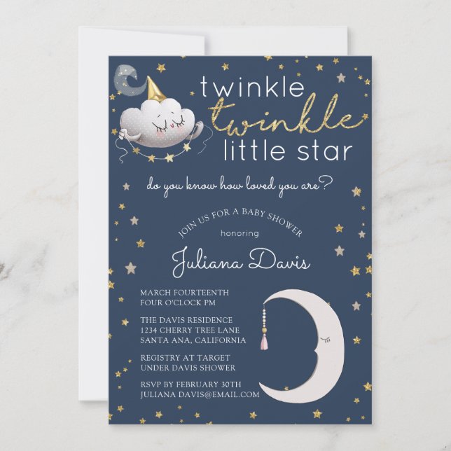 Twinkle Twinkle Little Star Baby shower Invitation (Devant)