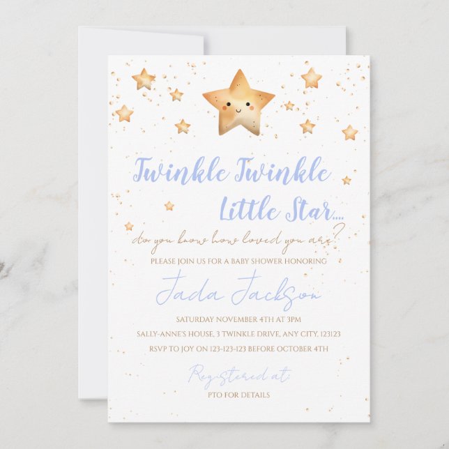Twinkle Twinkle Little Star Baby Shower Invitation (Devant)