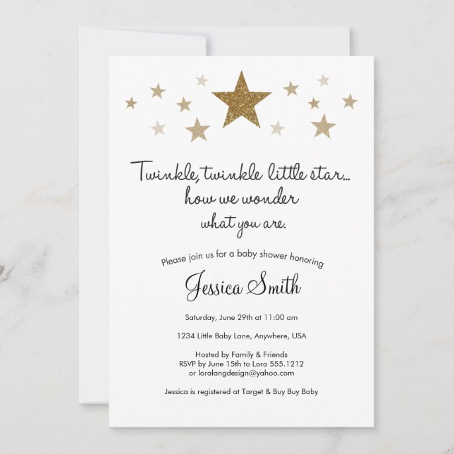 Twinkle Twinkle Little Star Baby shower Invitation (Devant)