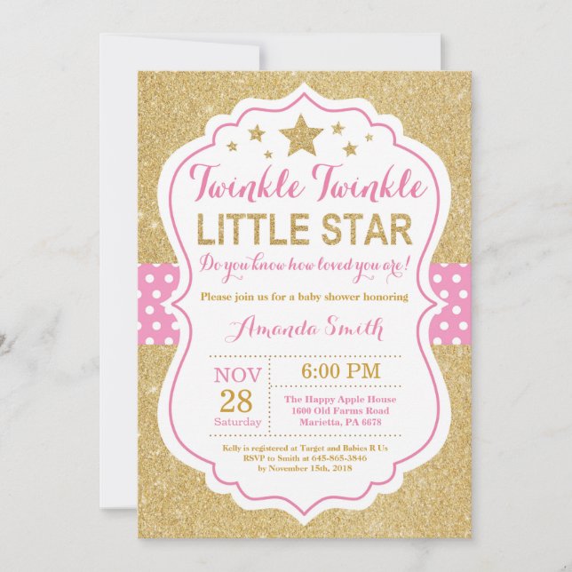 Twinkle Twinkle Little Star Baby shower Invitation (Devant)