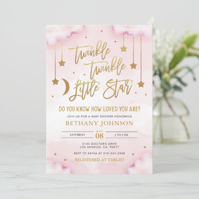 Twinkle Twinkle Little Star Baby shower Invitation (Debout devant)
