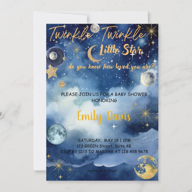 Twinkle Twinkle Little Star Baby shower Invitation (Devant)