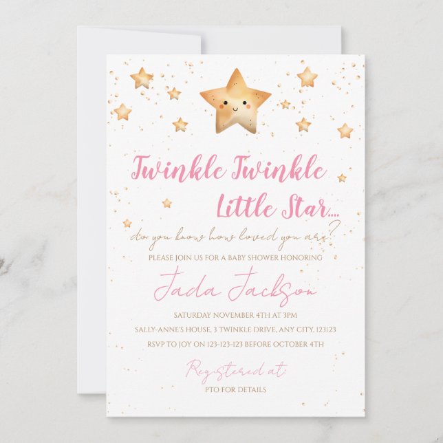 Twinkle Twinkle Little Star Baby Shower Invitation Einladung (Vorderseite)