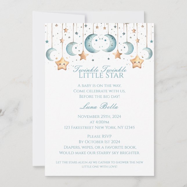 Twinkle, Twinkle Little Star - Babydusche Einladung (Vorderseite)
