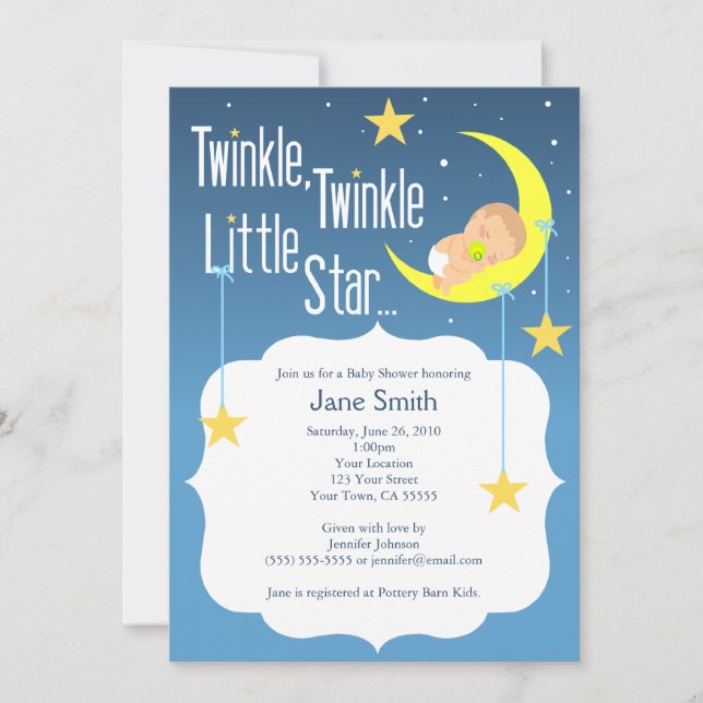 Twinkle Twinkle Little Star Babydusche Einladung (Vorderseite)