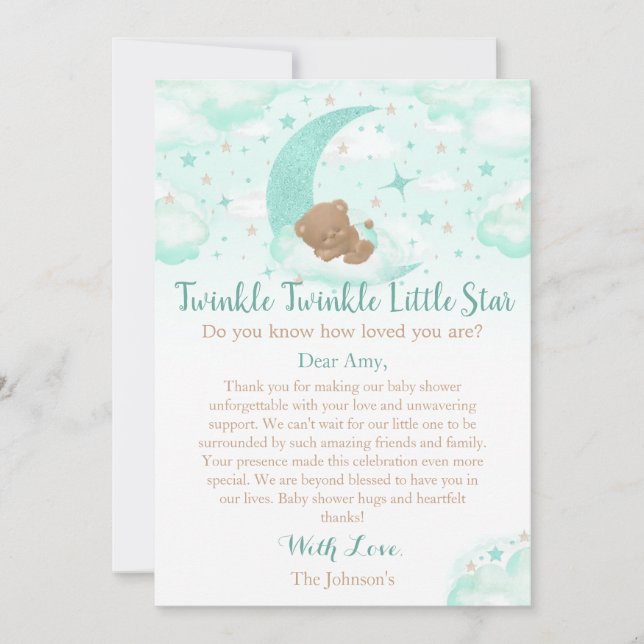 Twinkle Twinkle Little Star Bear Baby Dusche Dankeskarte (Vorderseite)