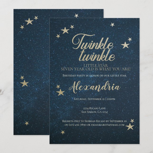 Twinkle Twinkle Little Star Birthday Party Einladung (Vorne/Hinten)
