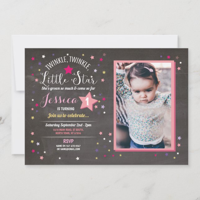 Twinkle Twinkle Little Star Birthday Party Foto Einladung (Vorderseite)