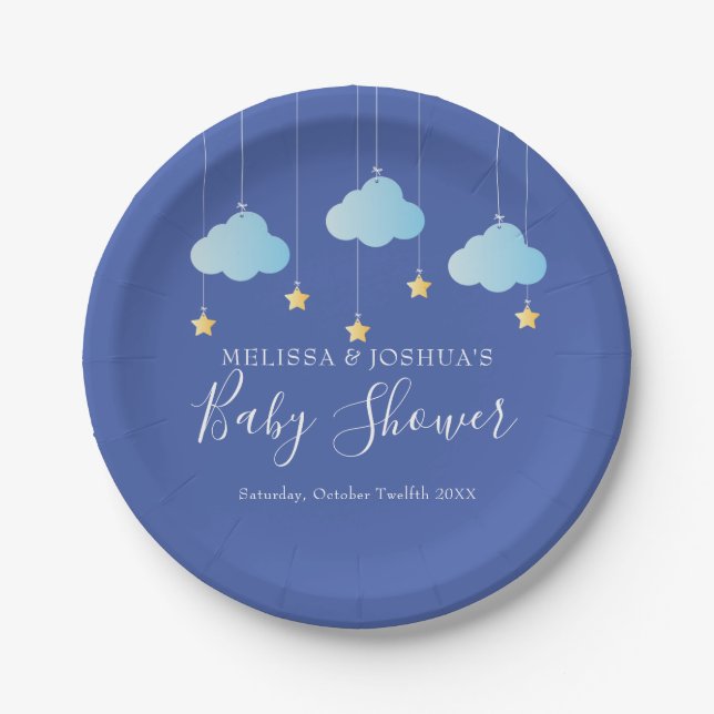 Twinkle Twinkle Little Star Blue Baby Boy Dusche Pappteller (Vorderseite)
