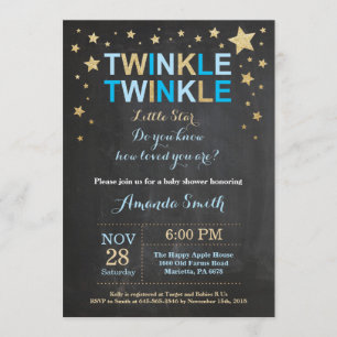 Twinkle Twinkle Little Star Blue Gold Baby Dusche Einladung