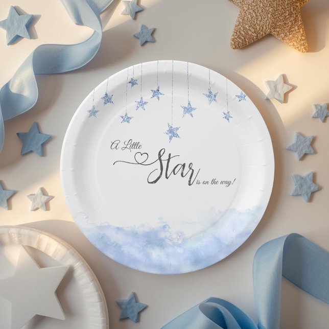 Twinkle Twinkle Little Star Boy Blue Baby Shower Pappteller (Von Creator hochgeladen)