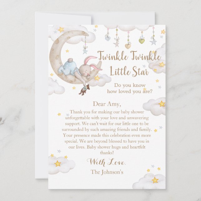 Twinkle Twinkle Little Star Bunny Baby Dusche Dankeskarte (Vorderseite)
