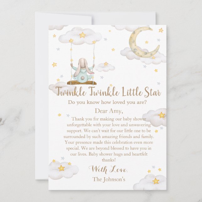 Twinkle Twinkle Little Star Bunny Baby Dusche Dankeskarte (Vorderseite)