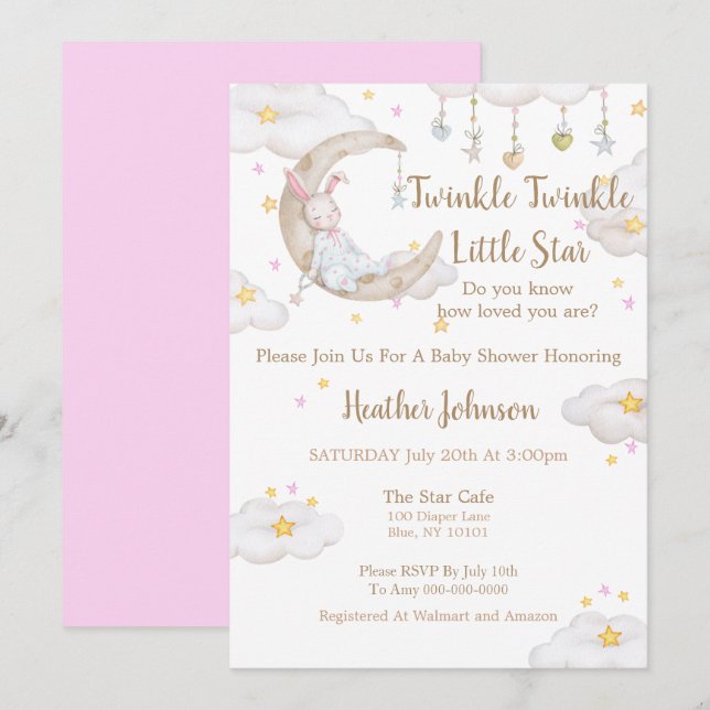 Twinkle Twinkle Little Star Bunny Baby Dusche Einladung (Vorne/Hinten)