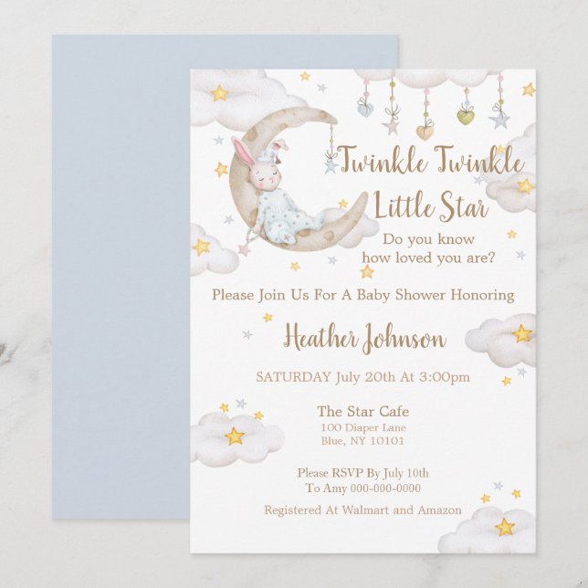 Twinkle Twinkle Little Star Bunny Baby Dusche Einladung (Vorne/Hinten)