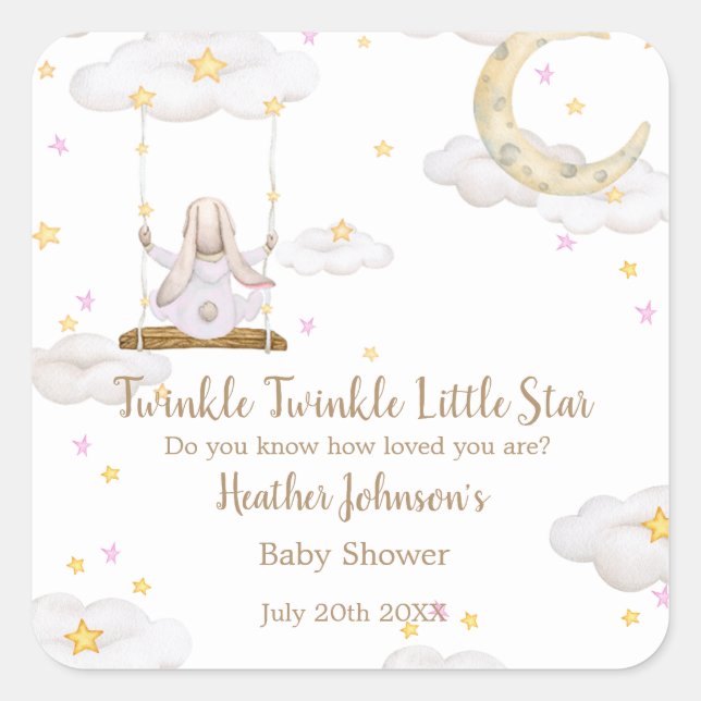 Twinkle Twinkle Little Star Bunny Baby Dusche Quadratischer Aufkleber (Vorderseite)