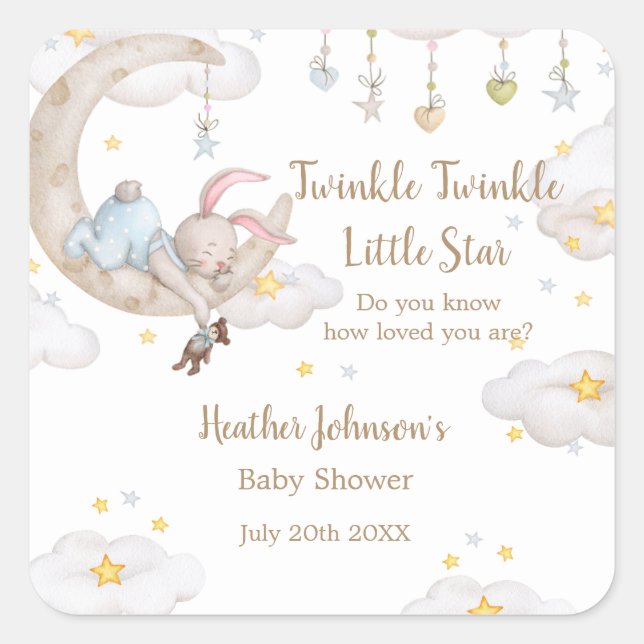 Twinkle Twinkle Little Star Bunny Baby Dusche Quadratischer Aufkleber (Vorderseite)