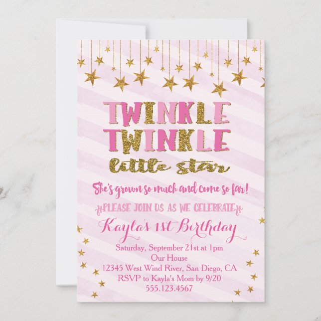 Twinkle Twinkle Little Star Einladung Pink (Vorderseite)