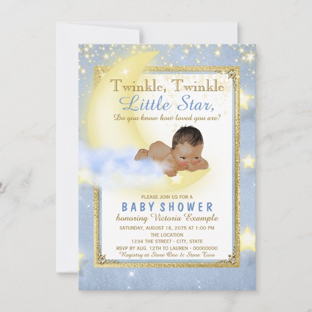 Twinkle Twinkle Little Star Ethnic Boy Baby Dusche Einladung (Vorderseite)