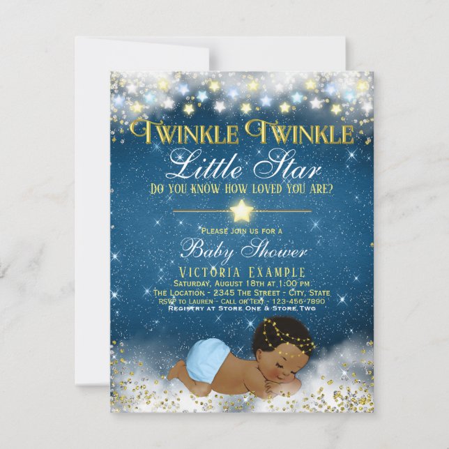 Twinkle Twinkle Little Star Ethnic Boy Baby Dusche Einladung (Vorderseite)