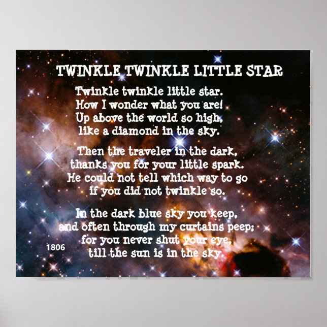 TWINKLE TWINKLE LITTLE STAR Gedicht Poster (Vorne)