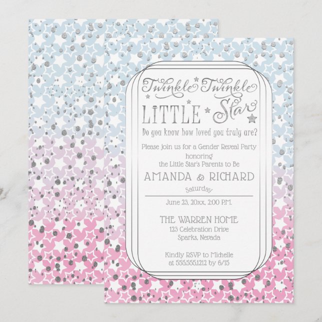 Twinkle Twinkle Little Star Gender Reveal Party Einladung (Vorne/Hinten)
