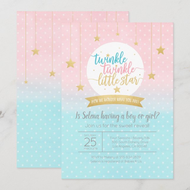 Twinkle Twinkle Little Star Gender Revewer Dusche Einladung (Vorne/Hinten)