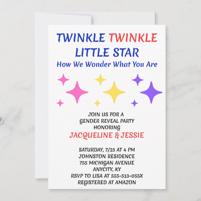 Twinkle Twinkle Little Star Geschlechtsenthüllungs (Vorderseite)