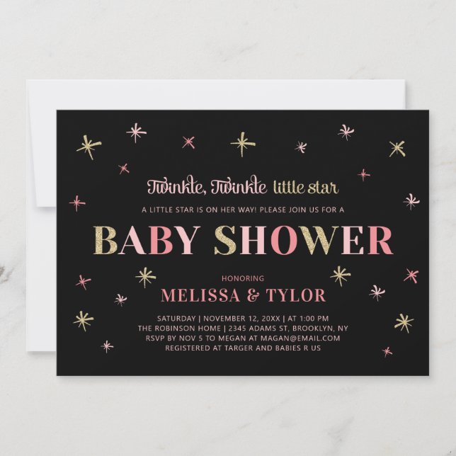 Twinkle Twinkle Little Star Girl Baby Dusche Einladung (Vorderseite)