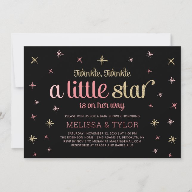 Twinkle Twinkle Little Star Girl Baby Dusche Einladung (Vorderseite)