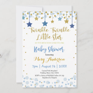 Twinkle Twinkle Little Star Gold Blue Sparkle Baby Einladung