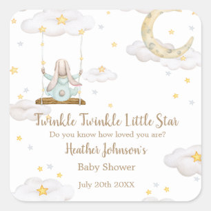Twinkle Twinkle Little Star Häschen-Baby-Party Quadratischer Aufkleber