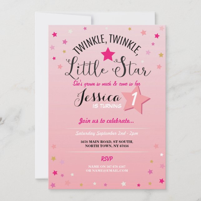 Twinkle Twinkle Little Star Invitation de fête d'a (Devant)
