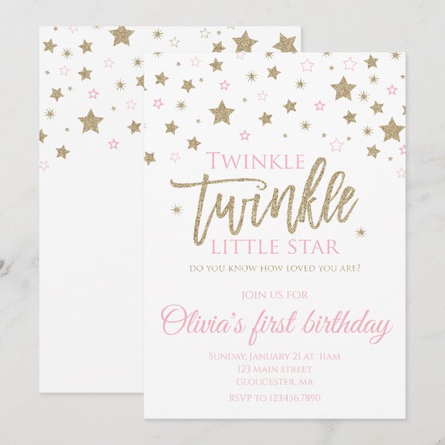 Twinkle Twinkle Little Star invitation de premier  (Devant / Derrière)