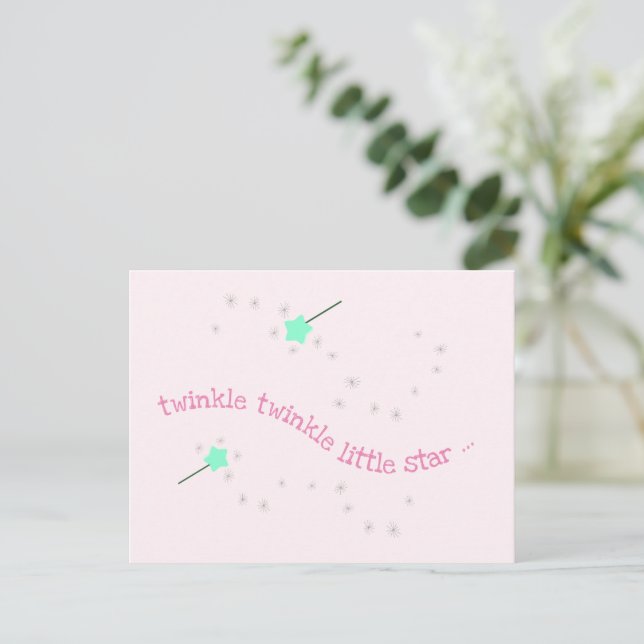 Twinkle Twinkle Little Star, Magic Wand Baby Girl Postkarte (Stehend Vorderseite)