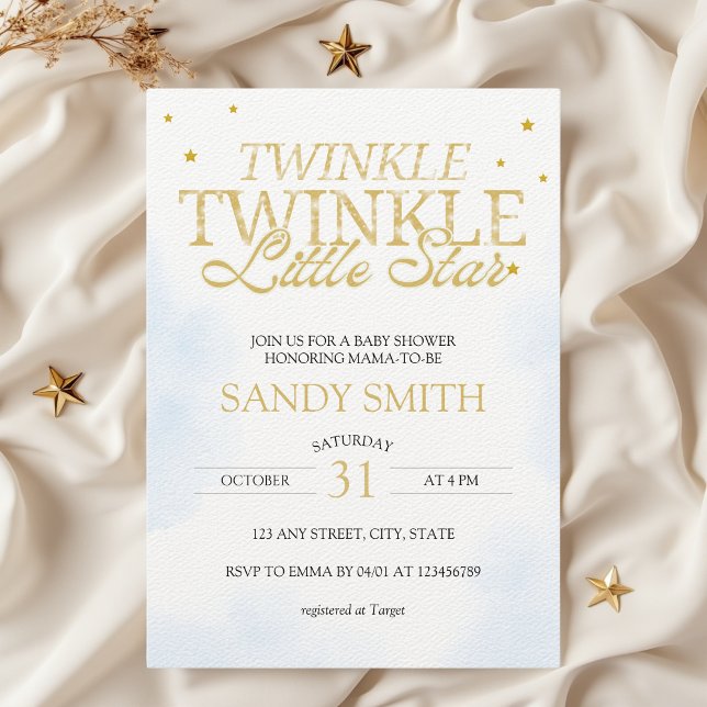 Twinkle Twinkle Little Star Moon Babydusche Einladung (Twinkle Twinkle Little Star Baby Shower Invitation Celestial Star Moons Gold)