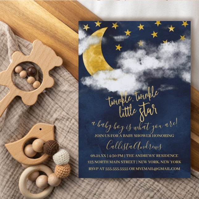 Twinkle Twinkle Little Star Moon Boy Baby Shower Einladung (Von Creator hochgeladen)