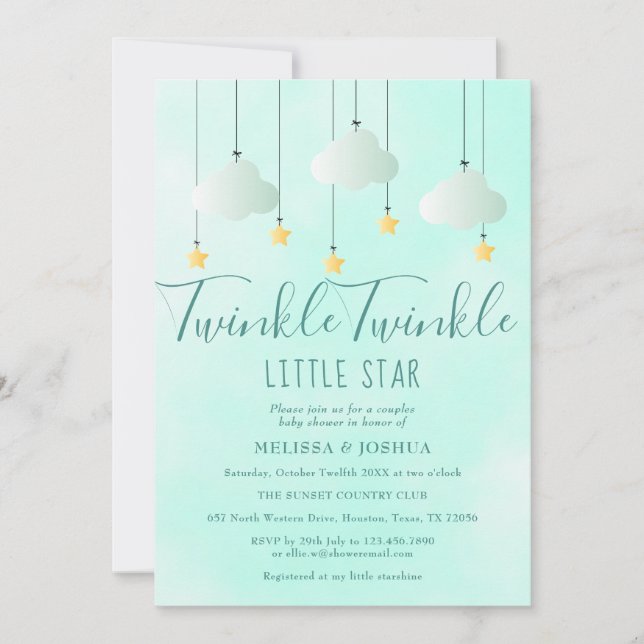 Twinkle Twinkle Little Star Neutral Baby Dusche Einladung (Vorderseite)