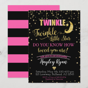 Twinkle Twinkle Little Star Pink Black Baby Dusche Einladung