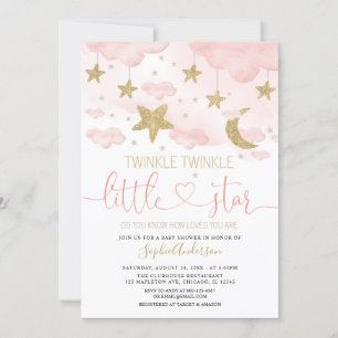 Twinkle Twinkle Little Star Pink Gold Baby Dusche Einladung