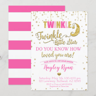 Twinkle Twinkle Little Star Pink Gold Baby Dusche Einladung