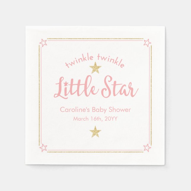 Twinkle Twinkle Little Star Pink Gold Baby Dusche Serviette (Vorderseite)