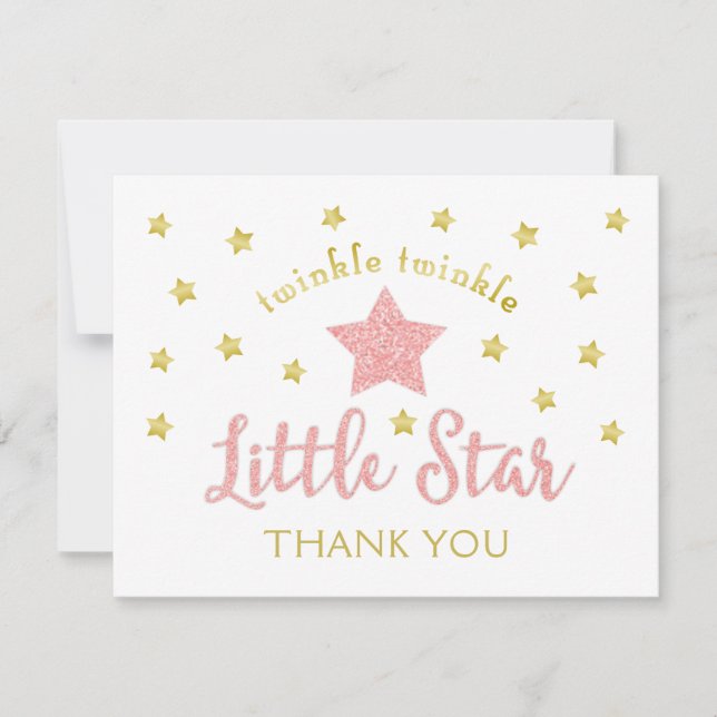 Twinkle Twinkle Little Star Pink Gold Vielen Dank Dankeskarte (Vorderseite)